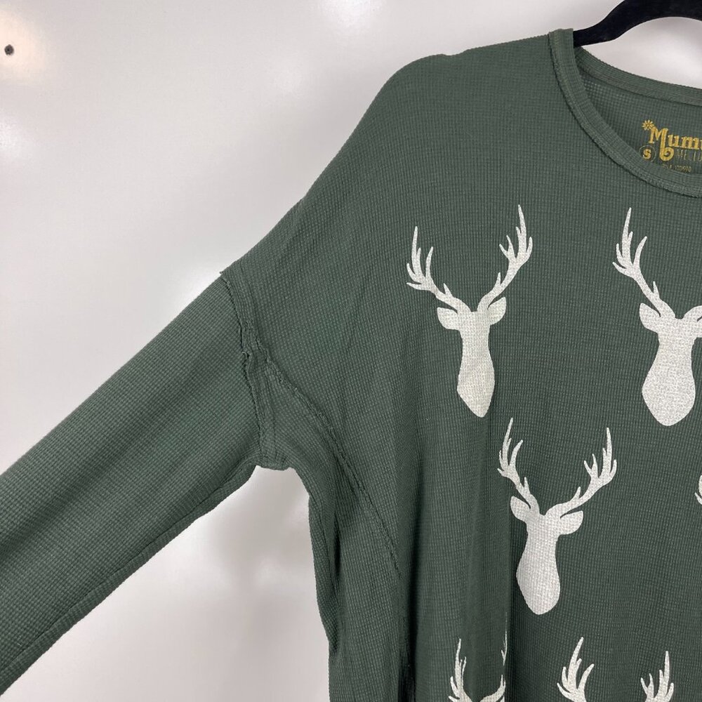 Show Me Your Mumu Waffle Knit Tunic Top Green Buck Long Sleeve Small - Picture 5 of 9